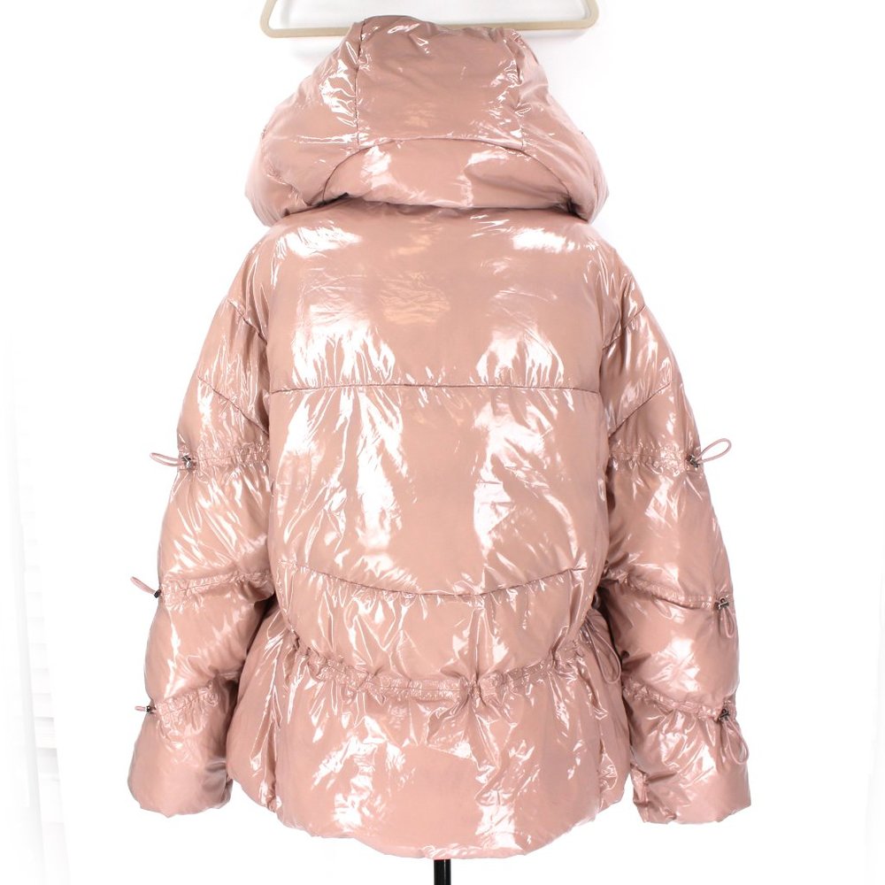 ALO Yoga Stunner Puffer Jacket High Gloss Dusty Pink Coat Hooded L NEW - Picture 7 of 10